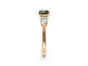 3 Stone Engagement Ring Setting for Fancy Green Cushion Cut Center with Large Pear-Shaped Accents and Prong Head in Rose Gold