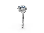 Halo Engagement Ring Setting for Fancy Blue Heart-Shaped Center with Metal-Rimmed Halo, Pave Band and Prong Head in Platinum