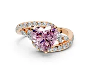 Solitaire Engagement Ring Setting for Fancy Pink Heart-Shaped Center with Pave Bypass Twist Band and Prong Head in Rose Gold