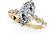Cluster Engagement Ring Setting for Marquise Center with Round Cut Accent Band and Prong Head in Yellow Gold