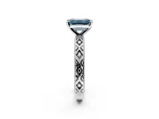 Solitaire Engagement Ring Setting for Fancy Blue Emerald Cut Center with Milgrain X Pattern Band and Prong Head in Platinum