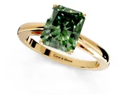 Solitaire Engagement Ring Setting for Fancy Green Radiant Cut Center with Open Cathedral Shoulders and Prong Head in Yellow Gold