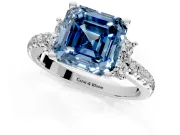Paired Accent Engagement Ring Setting for Fancy Blue Asscher Cut Center with Pave Band and Prong Head in Sterling Silver