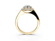 Halo Engagement Ring Setting for Round Cut Center with Plain Tapered Band and Prong Head in Yellow Gold