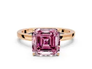 Solitaire Engagement Ring Setting for Fancy Pink Asscher Cut Center with Thin Rounded Plain Band and Prong Head in Rose Gold