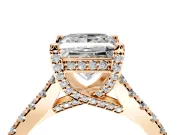 Solitaire Engagement Ring Setting for Princess Cut Center with Widening Pave Band and Claw Prong Head in Rose Gold