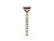 Solitaire Engagement Ring Setting for Fancy Pink Emerald Cut Center with Fine Pave Band and Claw Prong Head in Yellow Gold