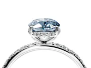 Hidden Halo Engagement Ring Setting for Fancy Blue Oval Center with Pave Band and Prong Head in Sterling Silver