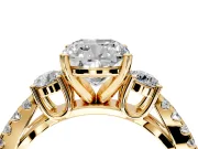 3 Stone Engagement Ring Setting for Cushion Cut Center with Pave Split Shank and Prong Head in Yellow Gold
