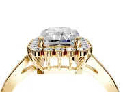 Starburst Halo Engagement Ring Setting for Radiant Cut Center with Flat Cathedral Band and Prong Head in Yellow Gold