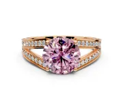Split Shank Engagement Ring Setting for Fancy Pink Round Cut Center with Pave Split Shank and Prong Head in Rose Gold