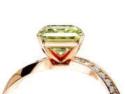 Side Accent Engagement Ring Setting for Fancy Yellow Asscher Cut Center with Accent Shoulders and Prong Head in Rose Gold