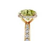 Hidden Halo Engagement Ring Setting for Fancy Yellow Round Cut Center with Pave Band and Prong Head in Yellow Gold