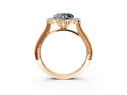 Milgrain Halo Engagement Ring Setting for Fancy Blue Heart-Shaped Center with Bezel Point Accents and Prong Head in Rose Gold