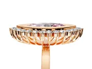 Halo Engagement Ring Setting for Fancy Pink Marquise Center with Milgrain Bezel Rim, Plain Band and Prong Head in Rose Gold