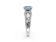 Solitaire Engagement Ring Setting for Fancy Blue Asscher Cut Center with Filigree Accent Basket and Prong Head in White Gold