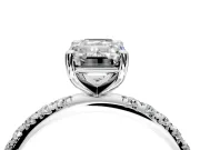 Solitaire Engagement Ring Setting for Emerald Cut Center with Micro Pave Band and Prong Head in Sterling Silver
