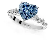 Cluster Engagement Ring Setting for Fancy Blue Heart-Shaped Center with Round Cut Accent Band and Prong Head in Platinum