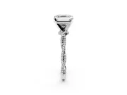 Solitaire Engagement Ring Setting for Asscher Cut Center with Twist Band and Bead Prong Head in Sterling Silver