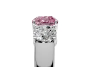 3 Stone Engagement Ring Setting for Fancy Pink Cushion Cut Center with Raised Basket Heads and Prong Head in White Gold