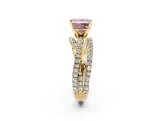 Solitaire Engagement Ring Setting for Fancy Pink Princess Cut Center with Woven 3-Strand Pave Band and Prong Head in Yellow Gold