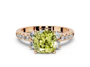 Paired Accent Engagement Ring Setting for Fancy Yellow Cushion Cut Center with Pave Band and Prong Head in Rose Gold