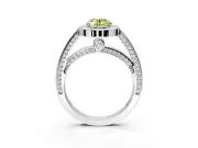 Halo Engagement Ring Setting for Fancy Yellow Oval Center with Framed Halo, Pave Band and Prong Head in Sterling Silver