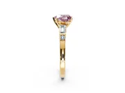 Bar-Set Engagement Ring Setting for Fancy Pink Heart-Shaped Center with Tapered Baguette Accents and Prong Head in Yellow Gold