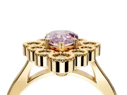 Cluster Halo Engagement Ring Setting for Fancy Pink Pear-Shaped Center with Milgrain Bezel Accents and Prong Head in Yellow Gold
