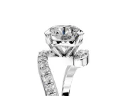Solitaire Engagement Ring Setting for Round Cut Center with Pave Bypass Swirl Band and Prong Head in Sterling Silver