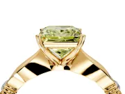Solitaire Engagement Ring Setting for Fancy Yellow Princess Cut Center with Carved Leaf Shoulders and Prong Head in Yellow Gold