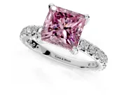 Solitaire Engagement Ring Setting for Fancy Pink Princess Cut Center with Shared-Prong Accents and Prong Head in Platinum