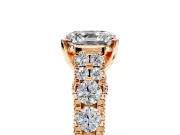 Solitaire Engagement Ring Setting for Asscher Cut Center with Pave Cathedral Shoulders and Prong Head in Rose Gold