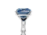Solitaire Engagement Ring Setting for Fancy Blue Asscher Cut Center with Bamboo Band and Prong Head in White Gold