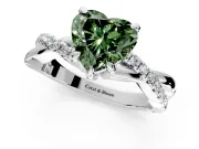 Solitaire Engagement Ring Setting for Fancy Green Heart-Shaped Center with Half-Pave Crossover Band and Prong Head in Sterling Silver