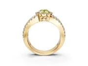 Halo Engagement Ring Setting for Fancy Yellow Oval Center with Wide-Open Pave Split Shank and Prong Head in Yellow Gold