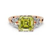 Solitaire Engagement Ring Setting for Fancy Yellow Asscher Cut Center with Marquise Flower Shoulders and Prong Head in Rose Gold