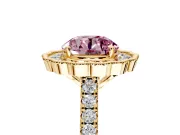 Milgrain Floral Halo Engagement Ring Setting for Fancy Pink Round Cut Center with Pave Band and Prong Head in Yellow Gold