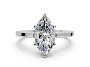 Solitaire Engagement Ring Setting for Marquise Center with Flat-Sided Plain Band and Prong Head in White Gold
