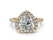 Halo Engagement Ring Setting for Heart-Shaped Center with Raised Halo, Pave Band and Prong Head in Yellow Gold