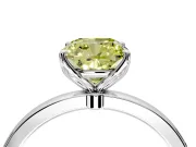 Solitaire Engagement Ring Setting for Fancy Yellow Cushion Cut Center with Thin Rounded Plain Band and Prong Head in White Gold