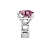 5 Stone Engagement Ring Setting for Fancy Pink Round Cut Center with Plain Band and Prong Head in Sterling Silver