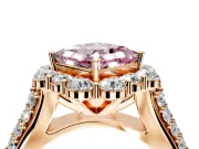 Large Accent Halo Engagement Ring Setting for Fancy Pink Princess Cut Center with Pave Split Shank and Prong Head in Rose Gold