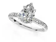 Solitaire Engagement Ring Setting for Pear-Shaped Center with Fine Pave Band and Prong Head in Platinum