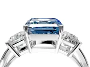 3 Stone Engagement Ring Setting for Fancy Blue Asscher Cut Center with Matching Side Accents and Prong Head in Platinum