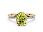 Solitaire Engagement Ring Setting for Fancy Yellow Oval Center with Fine Pave Band and Prong Head in Yellow Gold