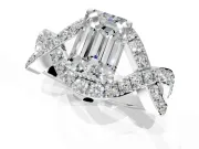 Halo Engagement Ring Setting for Emerald Cut Center with Pave Infinity Twist Band and Prong Head in Platinum