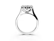 Single Halo Engagement Ring Setting for Oval Center with Corner Claws, Plain Band and Prong Head in Sterling Silver