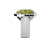 Halo Engagement Ring Setting for Fancy Yellow Emerald Cut Center with Knife Ridge Cathedral Band and Prong Head in Sterling Silver