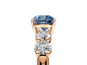 5 Stone Engagement Ring Setting for Fancy Blue Cushion Cut Center with Graduated Accents and Prong Head in Rose Gold